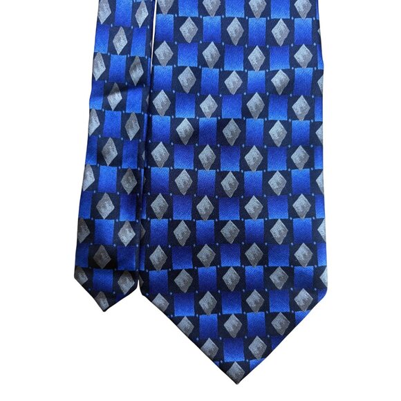 Stonehenge Men’s Blue & Gray 100% Silk Geometric Diamond Pattern Neck Tie - Picture 4 of 8
